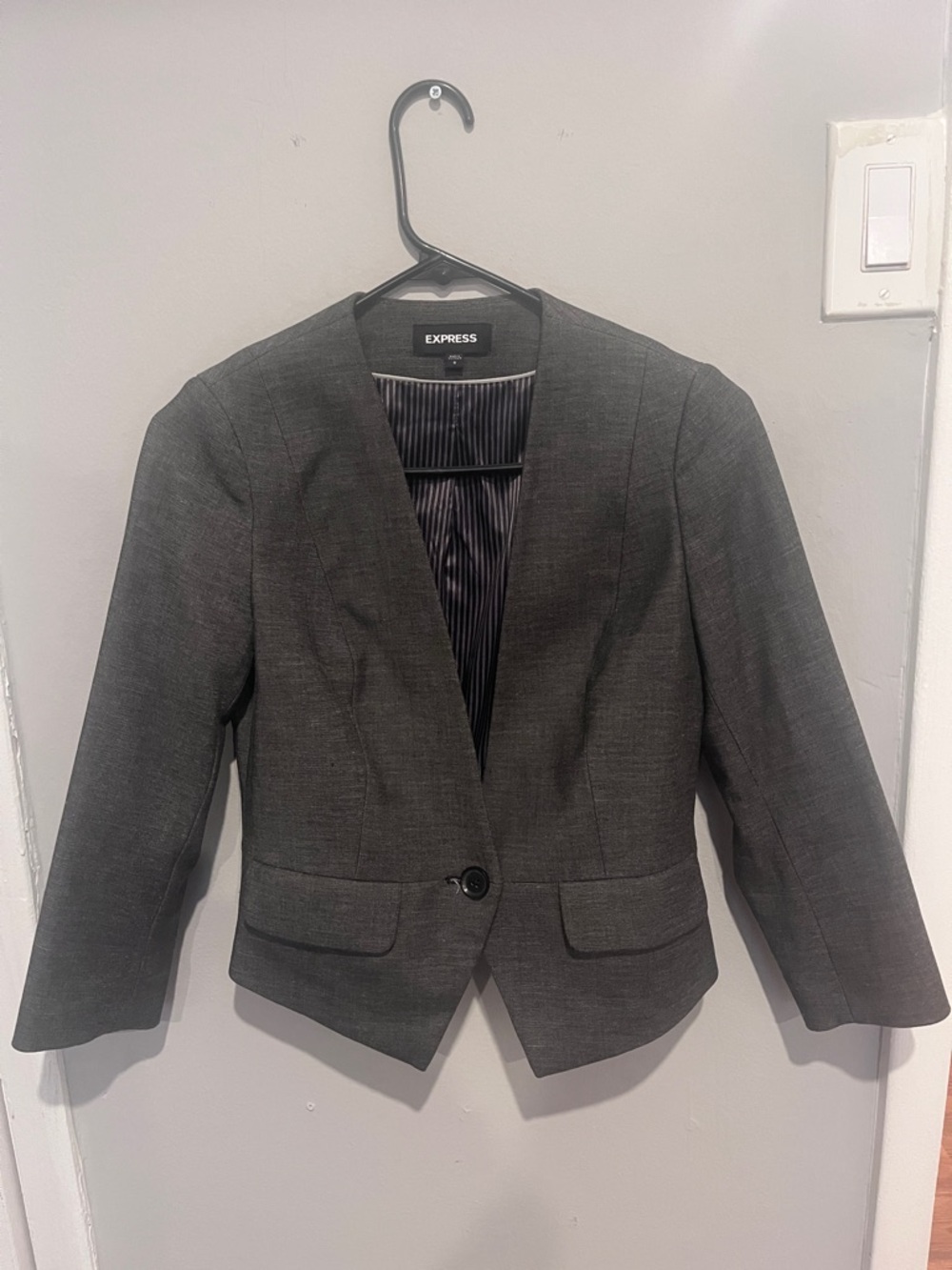 Express Dark Charcoal Gray One-Button Blazer